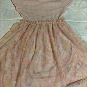 Pink and Beige Dress with Sheer Overlay